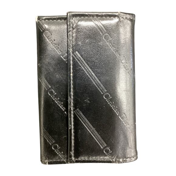 VTG Christian Dior Key Wallet 1 Size Leather Embossed Logo Snap Closure Black - Picture 1 of 4